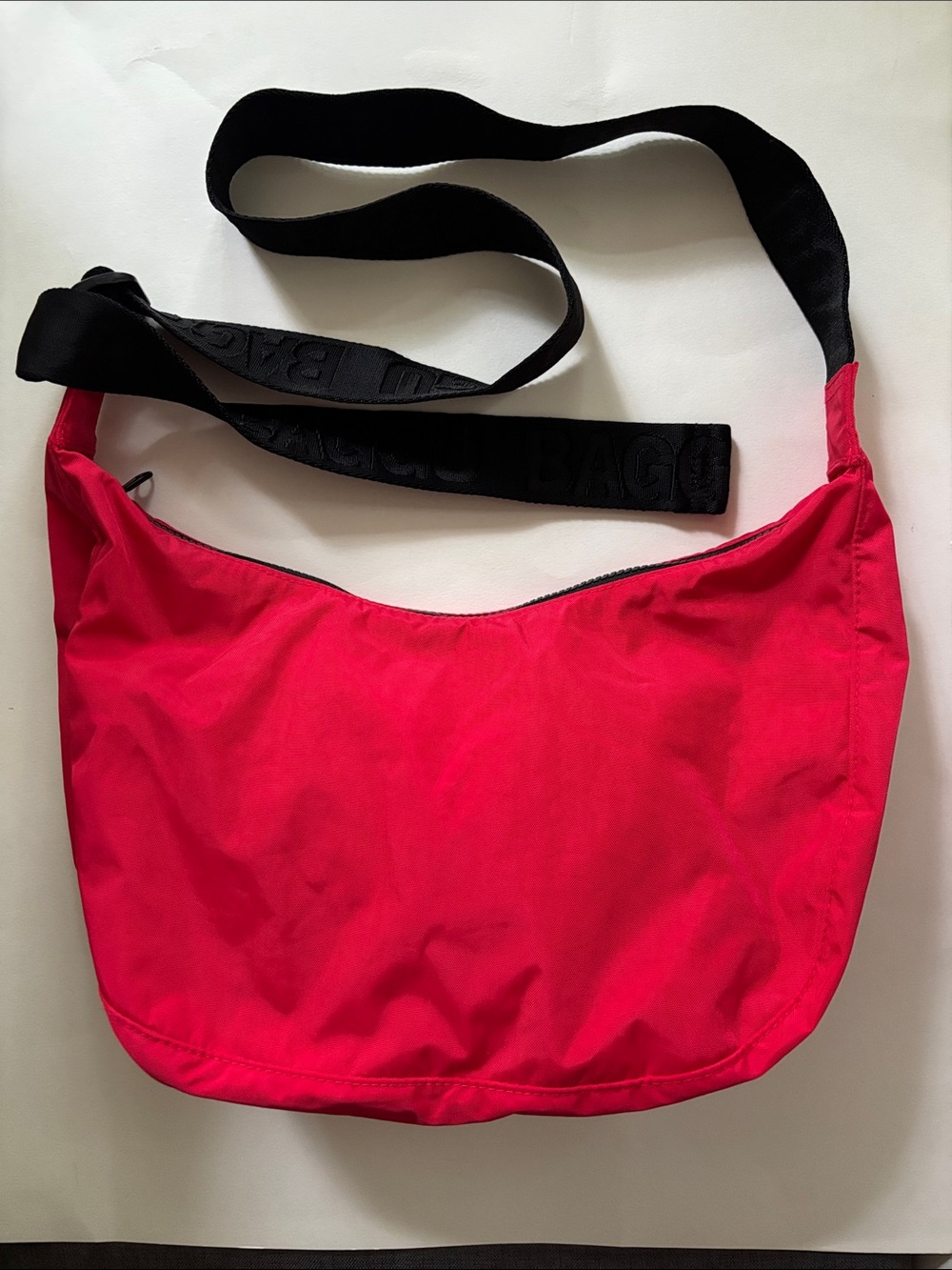 Baggu Red Medium Nylon Crescent  Shoulder Crossbody Bag with Black Strap